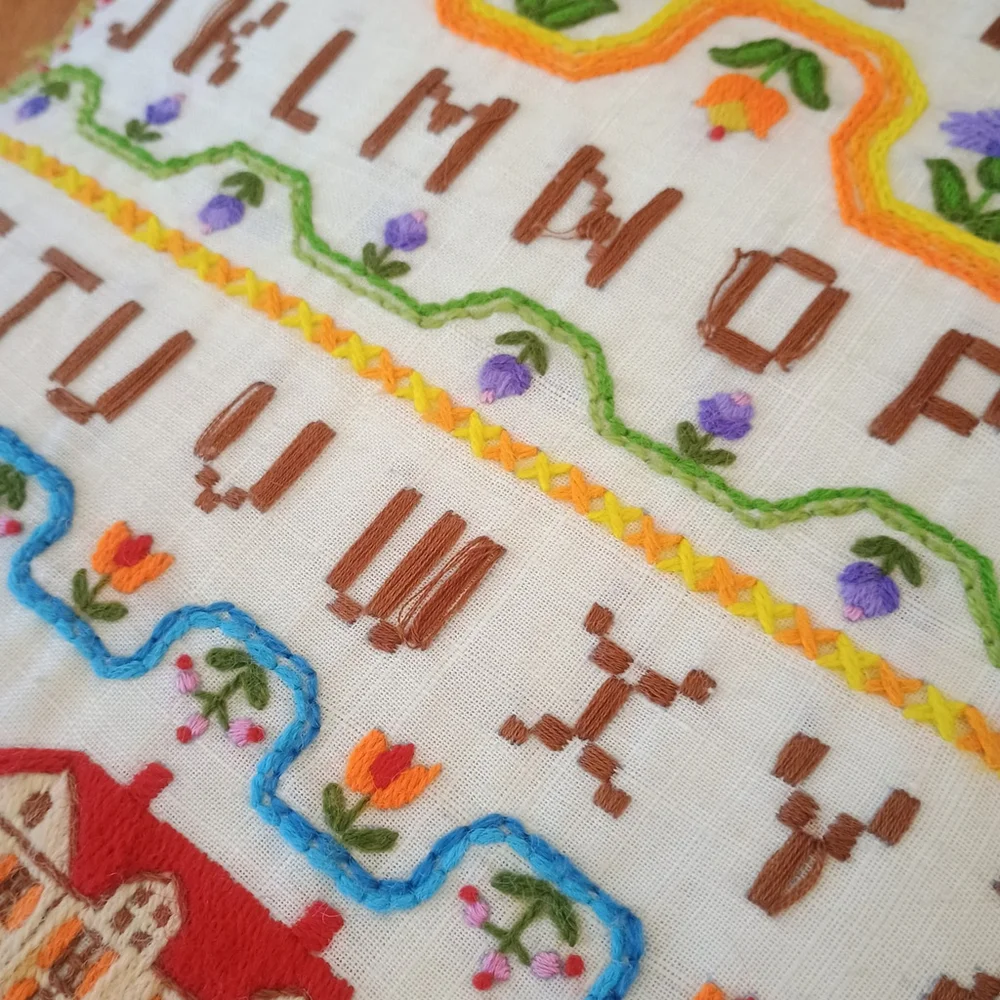 Vintage Finished Bucilla Needlecraft Sampler Decor Throw Pillow 15 X 15 READ
